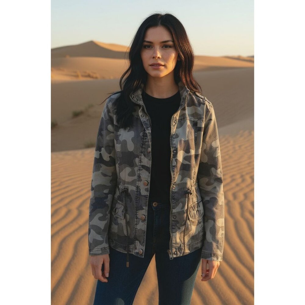 Ashley By 26 International camouflage Jacket with Embroidered Back Flowers-S